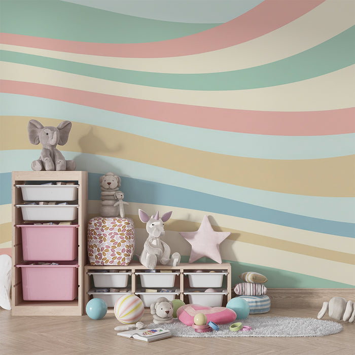 Papel pintado infantil | Suaves olas pastel para un ambiente tranquilo