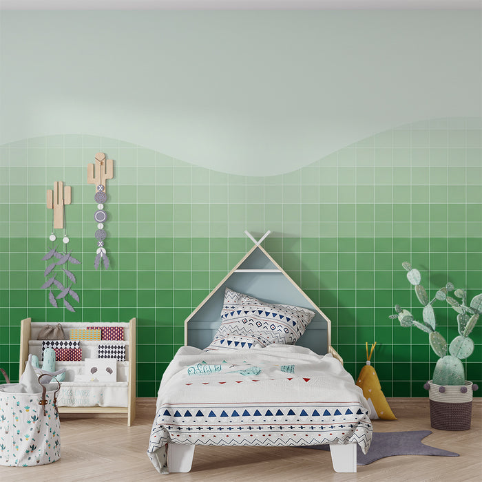 Nursery room wallpaper | Gyengéd zöld hullámok és nyugtató geometriai minták