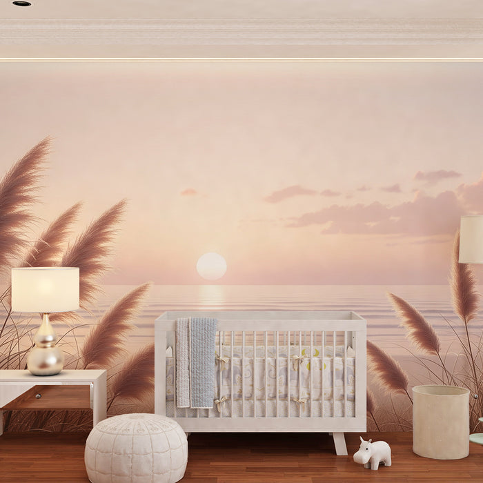 Barntapet | Sötma av en solnedgång på stranden med pampasgräs