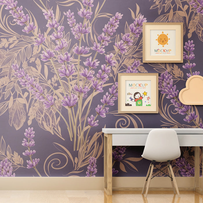 Tapeta dětského pokoje | Jemnost levandule na modrém pozadí