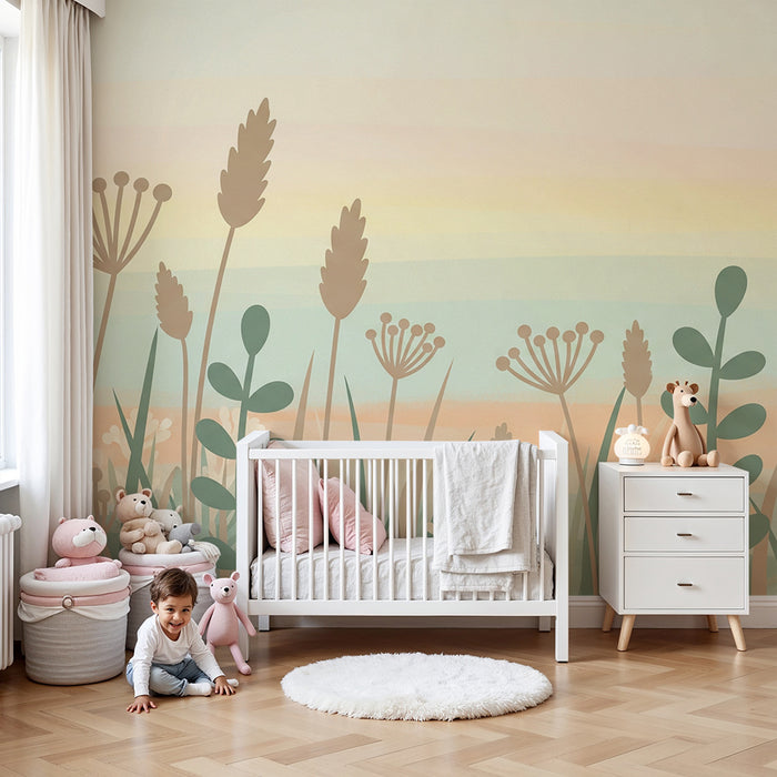 Papel de parede quarto bebê | Suavidade dos campos floridos