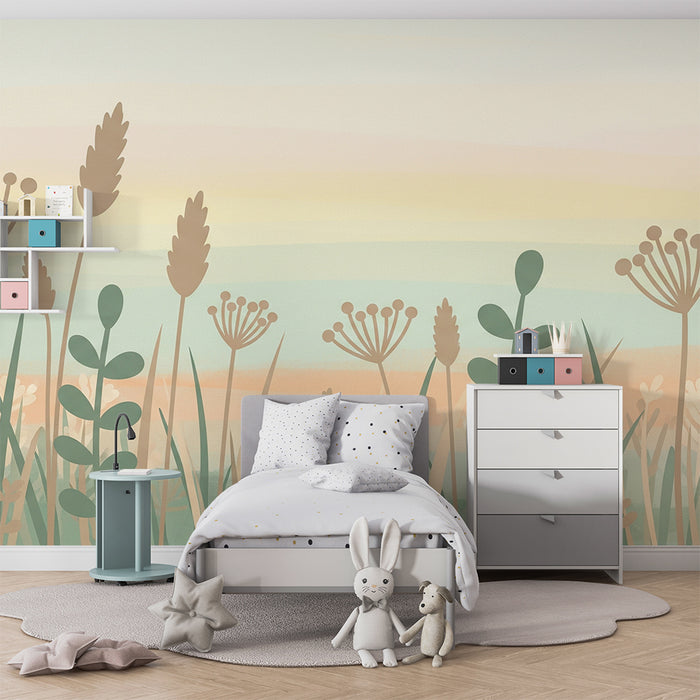 Papel de parede quarto bebê | Suavidade dos campos floridos