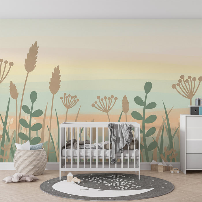 Papel de parede quarto bebê | Suavidade dos campos floridos