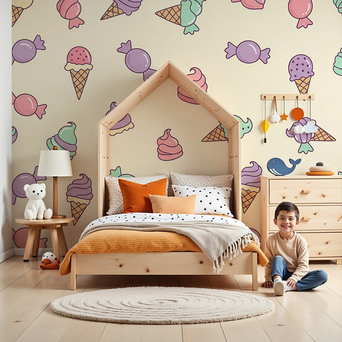 Baby room wallpaper | Sweet pastels and colorful candy