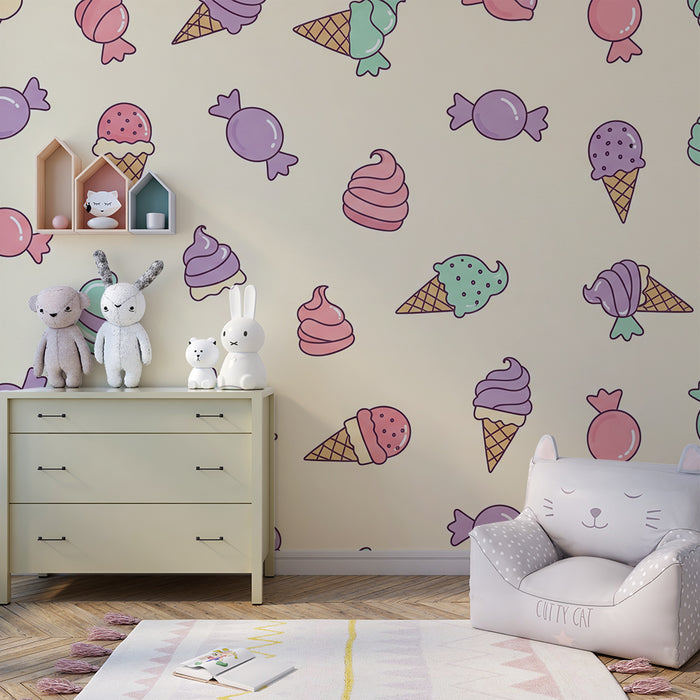 Baby room wallpaper | Sweet pastels and colorful candy