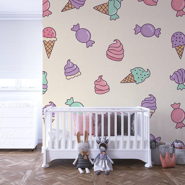 Baby room wallpaper | Sweet pastels and colorful candy