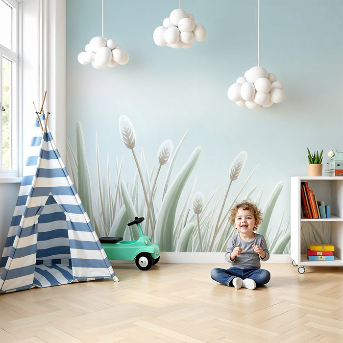 Papel de parede quarto bebê | Suavidade das ervas e céu tranquilo