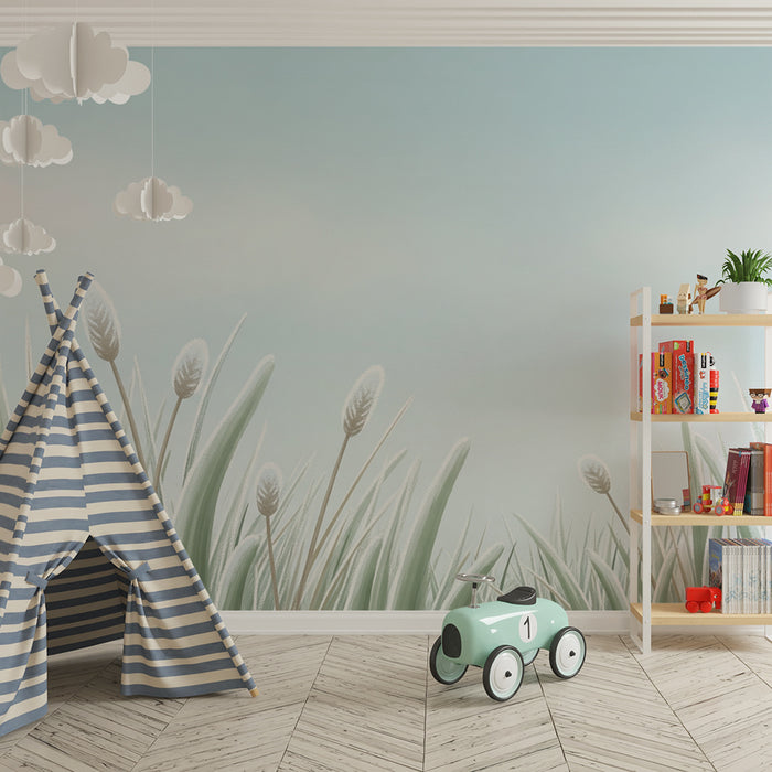 Papel de parede quarto bebê | Suavidade das ervas e céu tranquilo