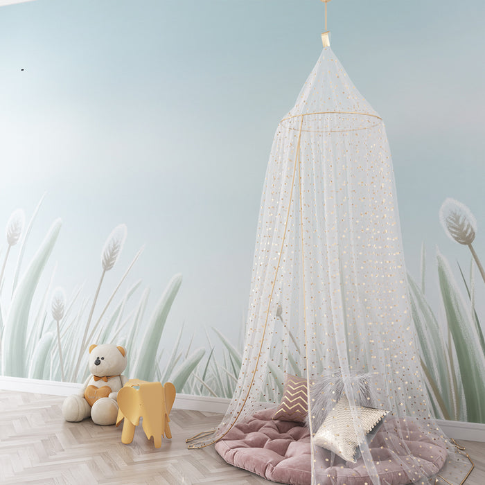 Papel de parede quarto bebê | Suavidade das ervas e céu tranquilo