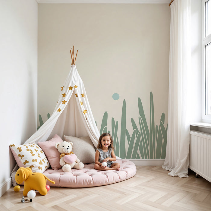 Carta da parati bambini | Dolcezza delle erbe e colori pastello