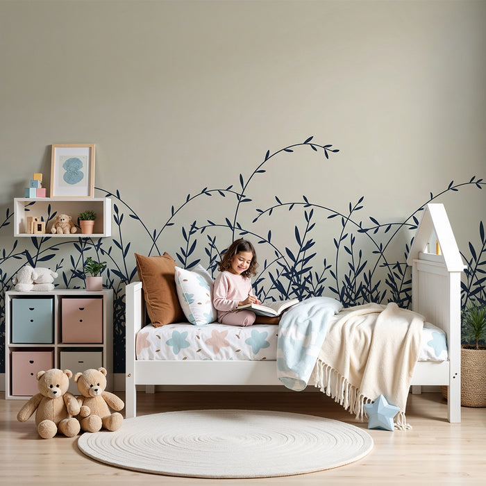 Lastenhuoneen tapetti | Yrttien ja minimalistisen lehtien pehmeys