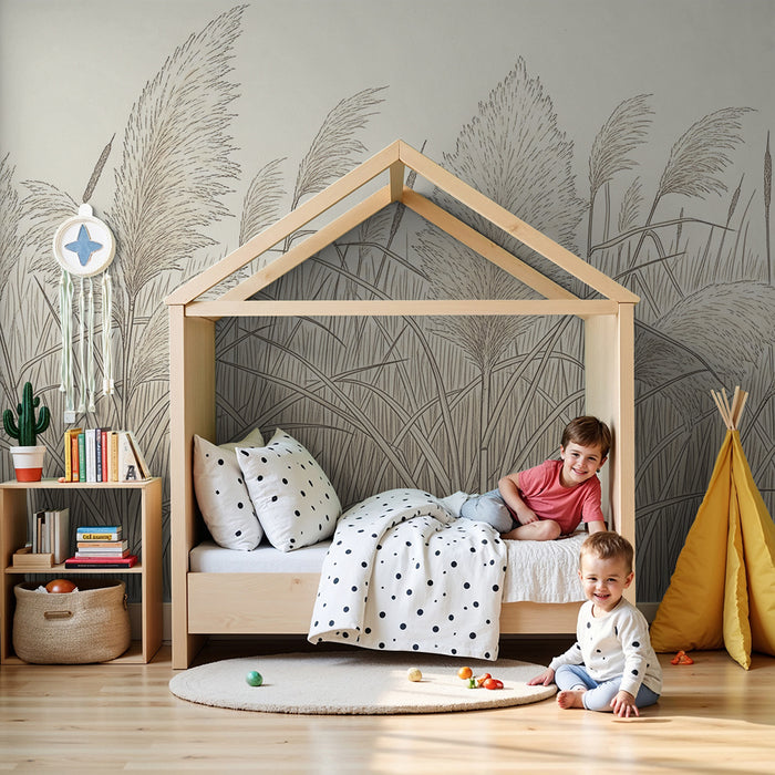 Behang voor babykamer | Zachte pampasgras in neutrale tinten
