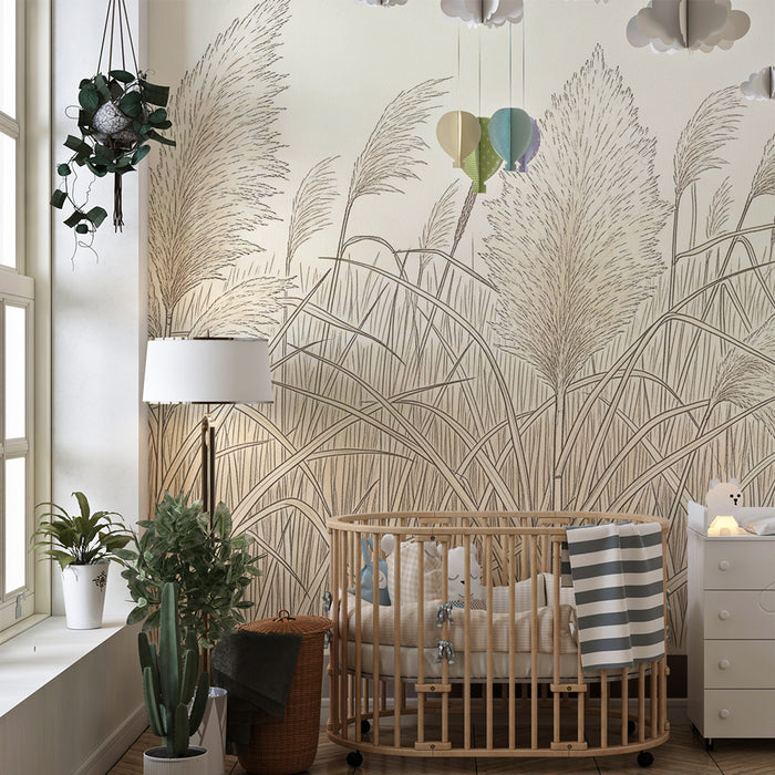 Behang voor babykamer | Zachte pampasgras in neutrale tinten