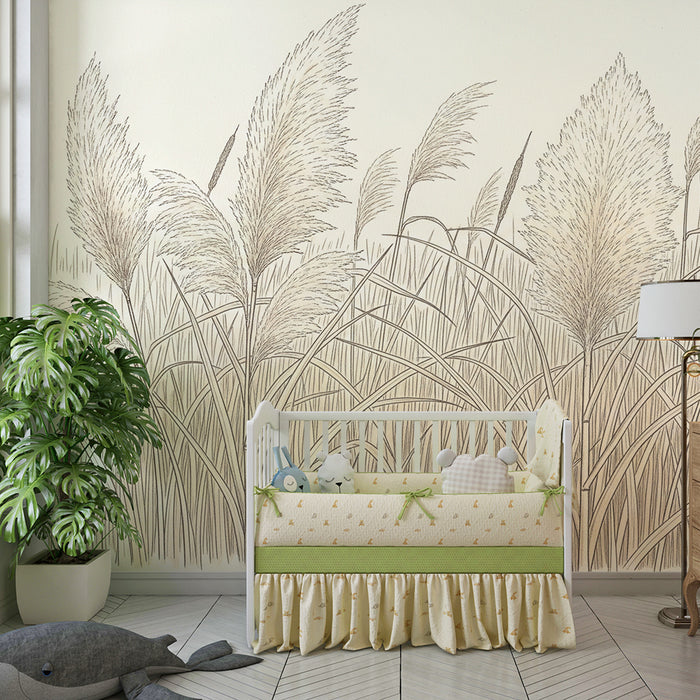 Behang voor babykamer | Zachte pampasgras in neutrale tinten