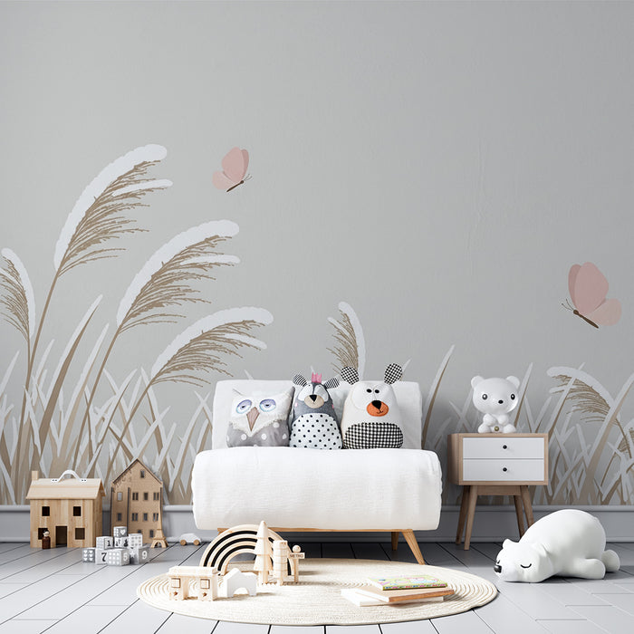 Papel de parede quarto bebê | Suavidade das borboletas e das ervas