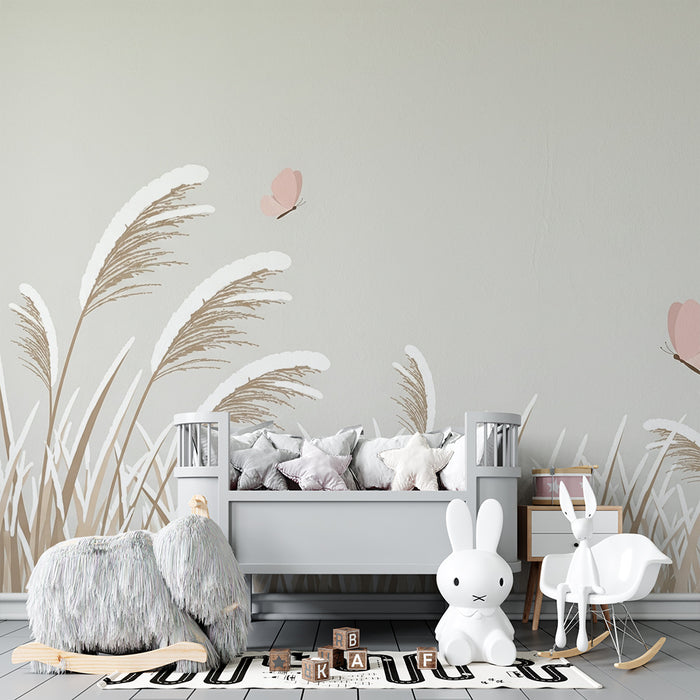 Papel de parede quarto bebê | Suavidade das borboletas e das ervas