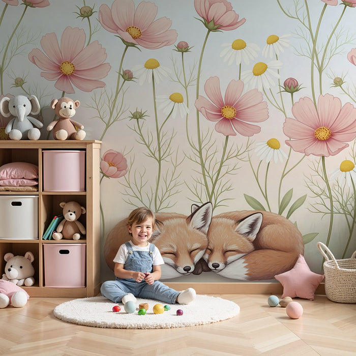 Papel de parede quarto bebê | Dvojni lisjaki med cvetjem