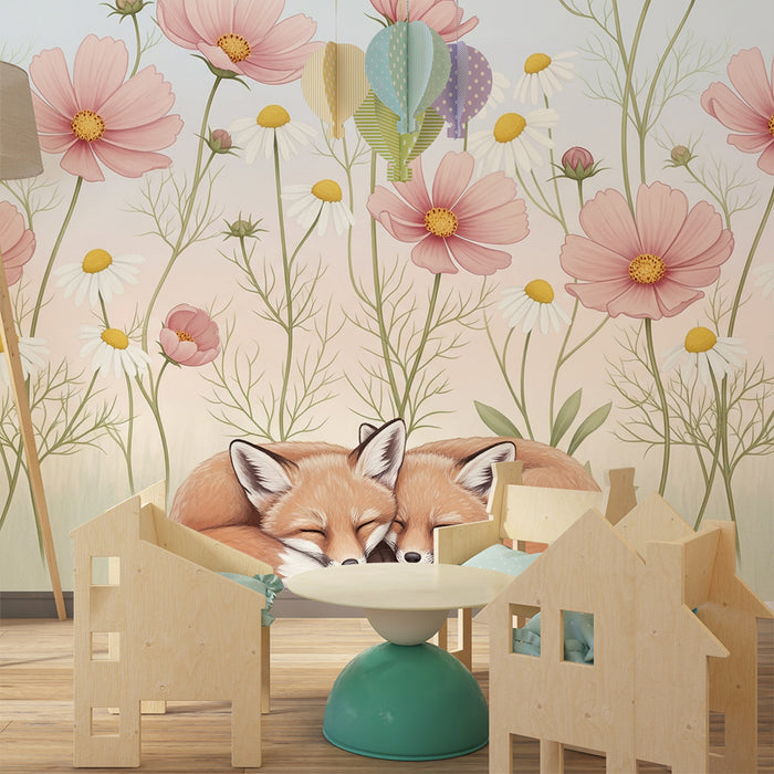 Papel de parede quarto bebê | Dvojni lisjaki med cvetjem