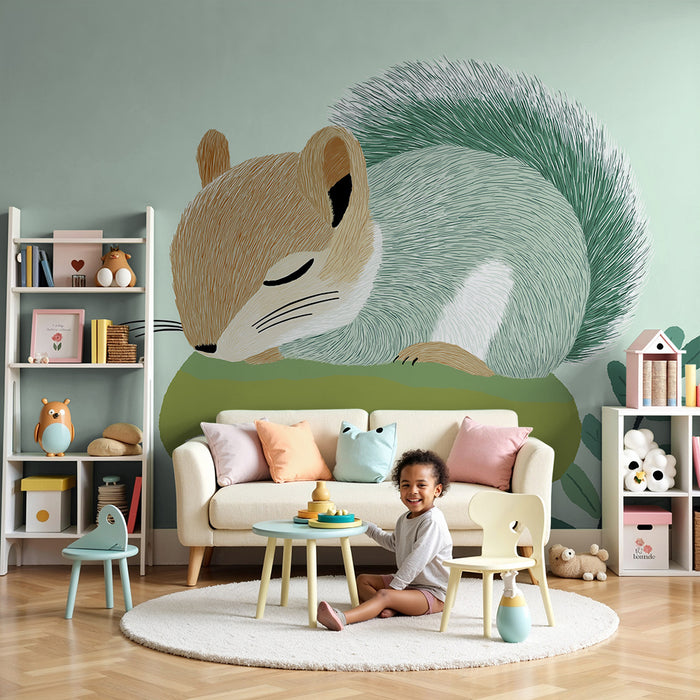 Barntapet | Sovande ekorre på en svamp med mjuka löv
