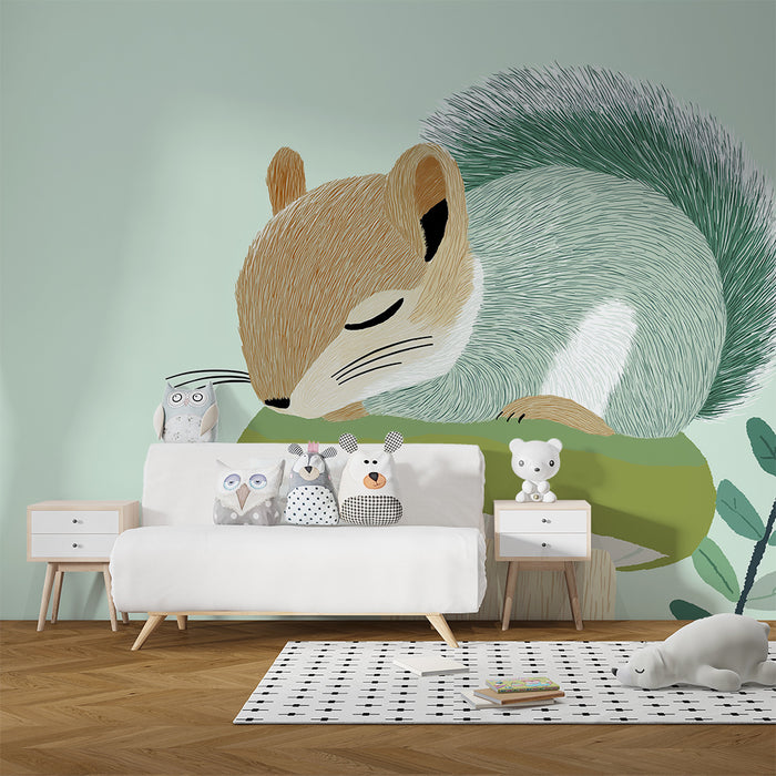 Barntapet | Sovande ekorre på en svamp med mjuka löv