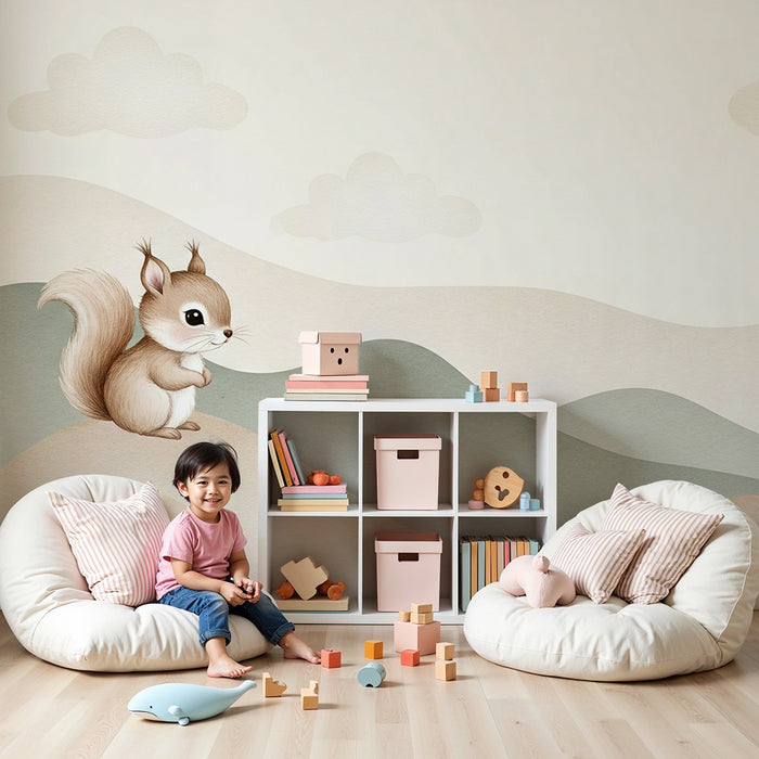 Papier de parede quarto bebê | Roztomilý veverka na jemných kopcích