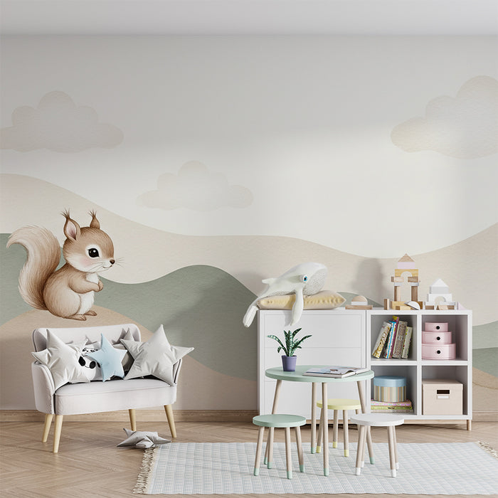 Papier de parede quarto bebê | Roztomilý veverka na jemných kopcích