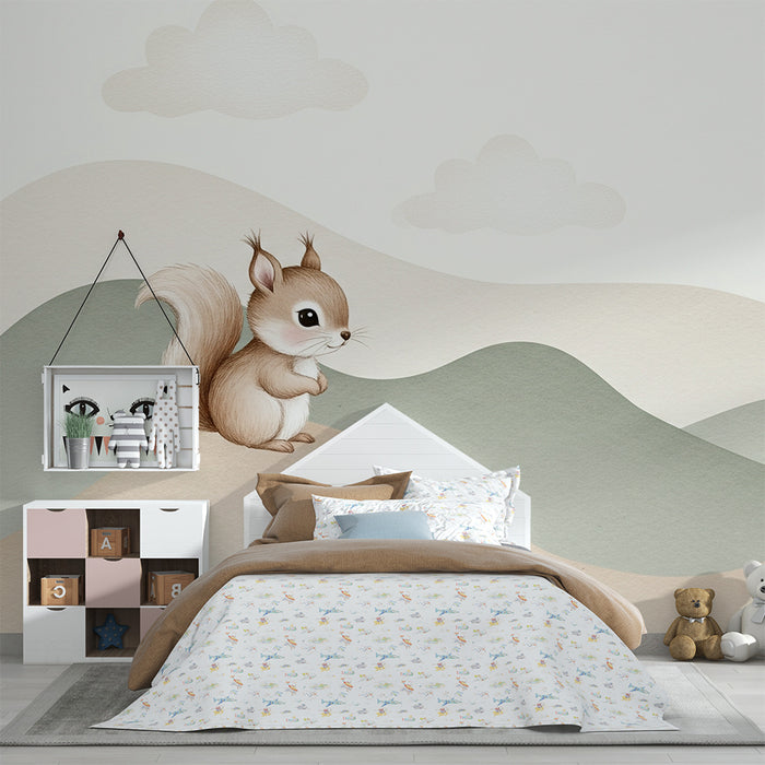 Papier de parede quarto bebê | Roztomilý veverka na jemných kopcích