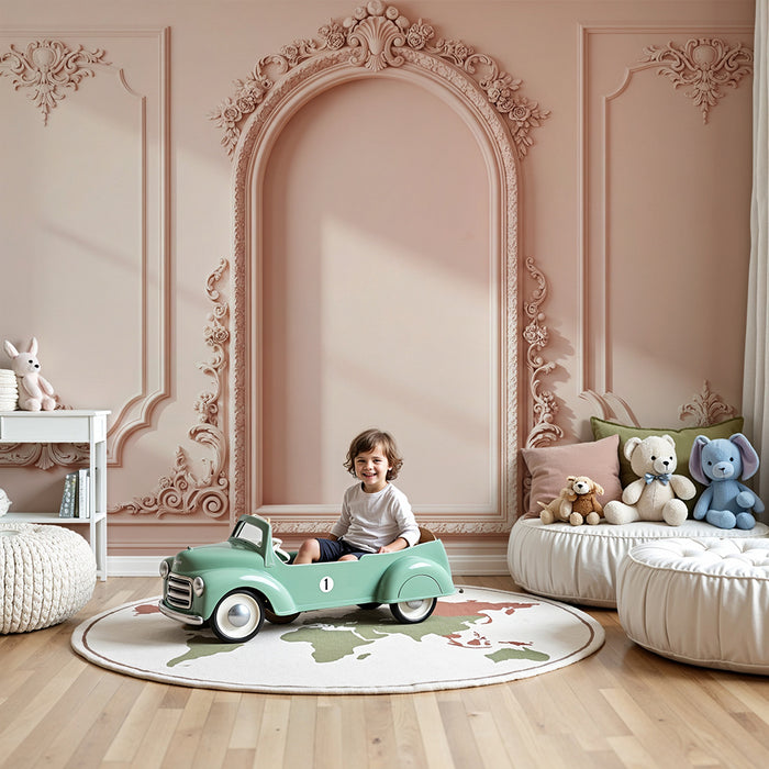 Papier peint chambre bébé | Élégance classique avec motifs floraux en rose pâle