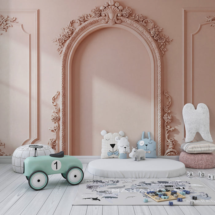 Papier peint chambre bébé | Élégance classique avec motifs floraux en rose pâle