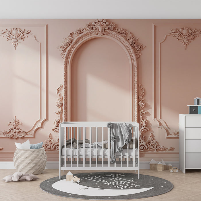 Papier peint chambre bébé | Élégance classique avec motifs floraux en rose pâle