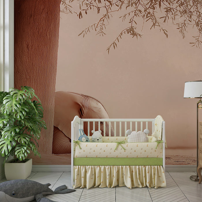 Papier peint chambre bébé | Élégance d'un éléphant sous un arbre