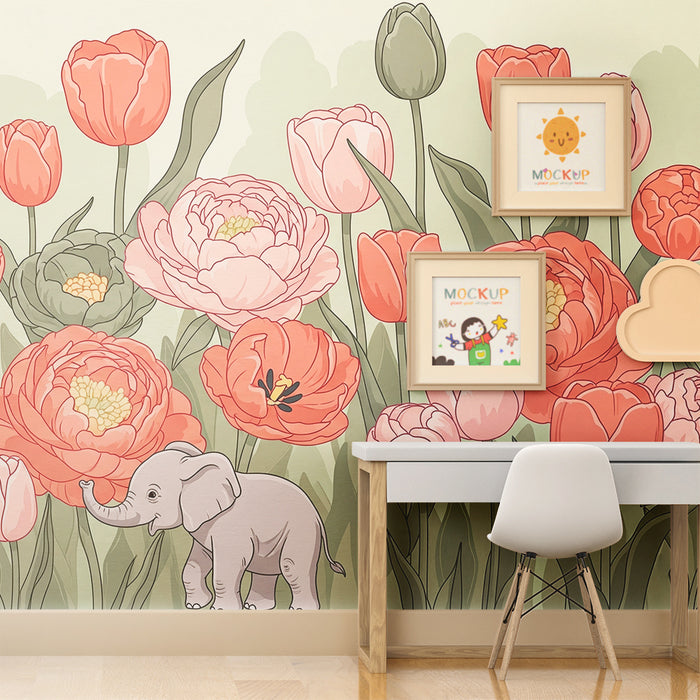 Papier de parede pre detsku izbu | Květinová elegancia a roztomilý slonik