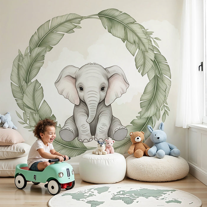 Papier peint chambre bébé | Élégant éléphant au cœur de la nature