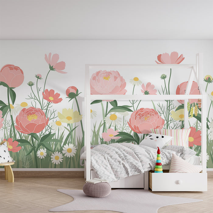 Lastenhuoneen tapetti | Tyylikäs elefantti keskellä värikkäitä kukkia