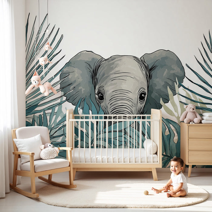 Papier peint chambre bébé | Élégant éléphant dans la jungle