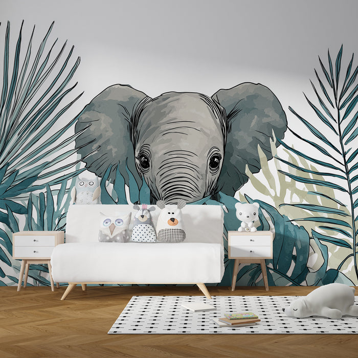 Papier peint chambre bébé | Élégant éléphant dans la jungle