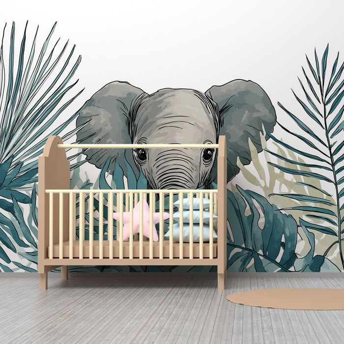 Papier peint chambre bébé | Élégant éléphant dans la jungle