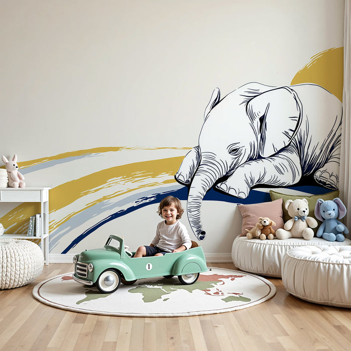 Barntapet | Elegant sovande elefant på färgglada vågor