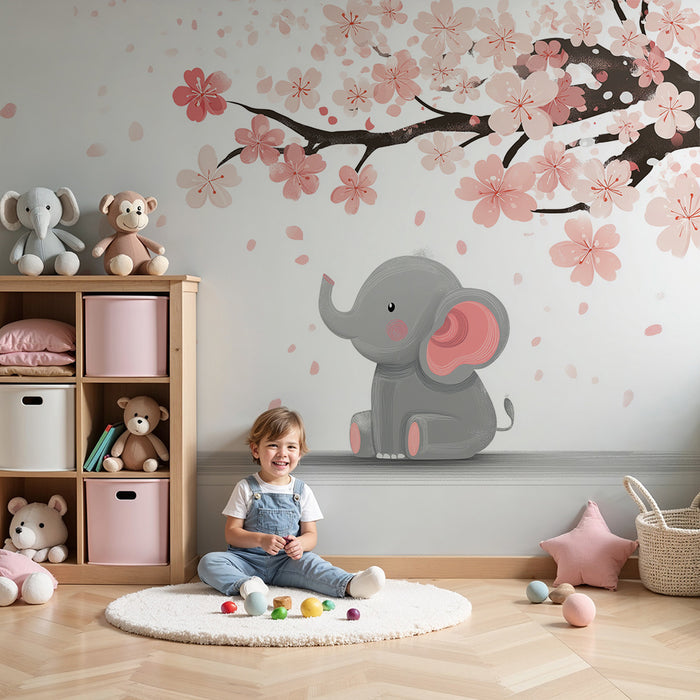 Barntapet | Elegant elefant under blommande körsbärsträd