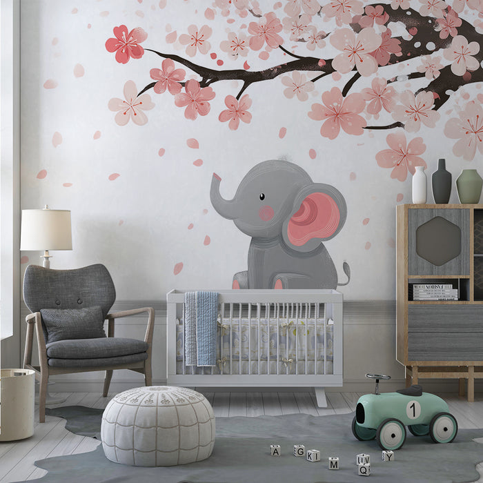 Barntapet | Elegant elefant under blommande körsbärsträd