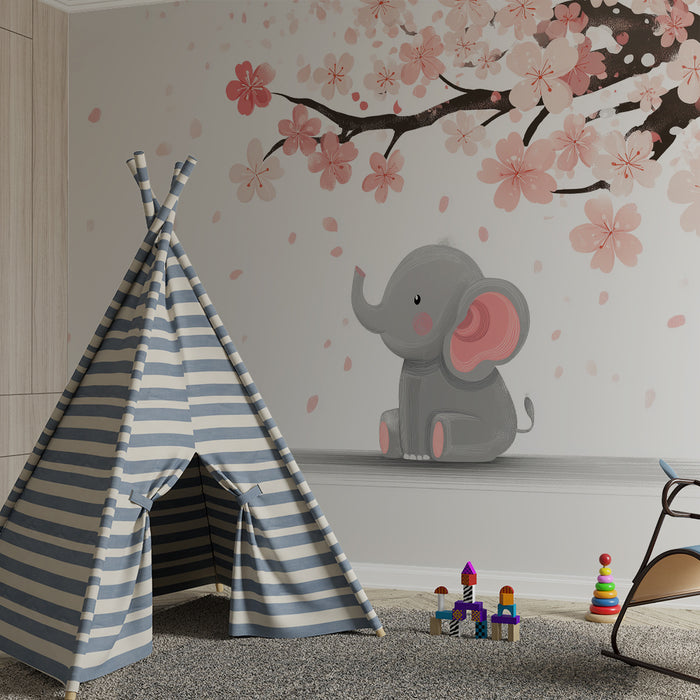 Barntapet | Elegant elefant under blommande körsbärsträd