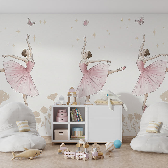Papel de parede quarto bebê | Elegantes sapatilhas de ballet num jardim florido