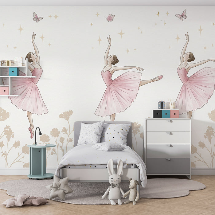 Papel de parede quarto bebê | Elegantes sapatilhas de ballet num jardim florido