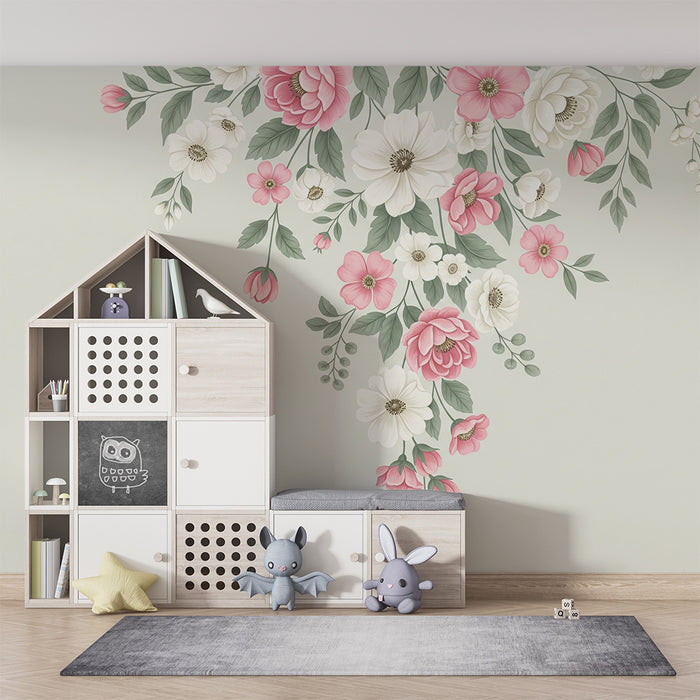 Nursery room wallpaper | Elegáns pasztell virágok puha háttérrel