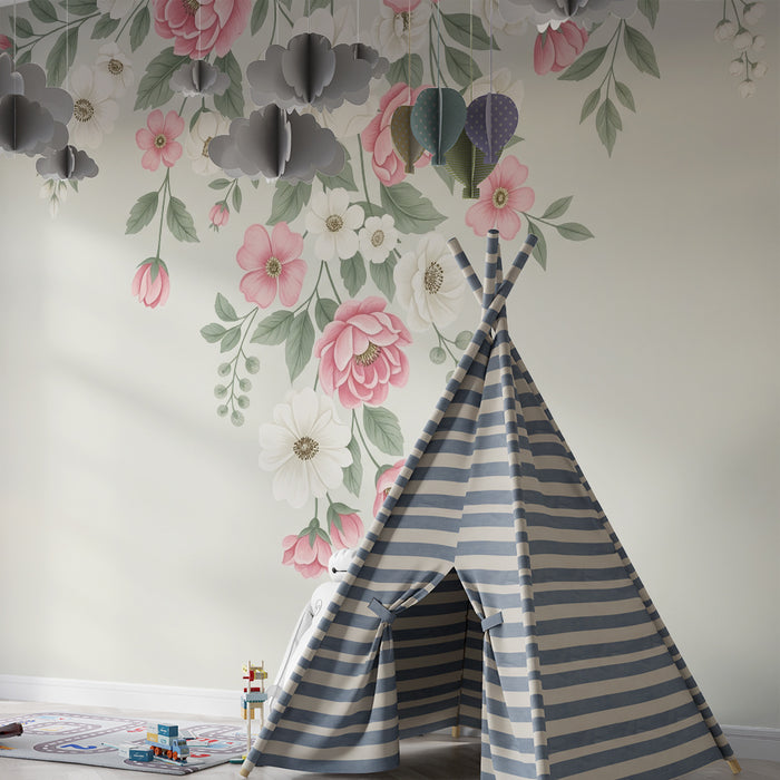 Nursery room wallpaper | Elegáns pasztell virágok puha háttérrel