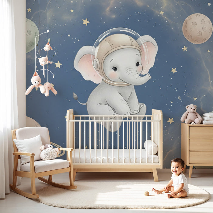 Papel pintado infantil | Elefante astronauta en el espacio