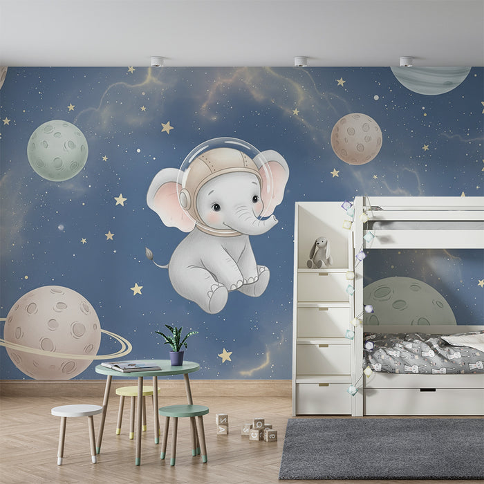 Papel pintado infantil | Elefante astronauta en el espacio