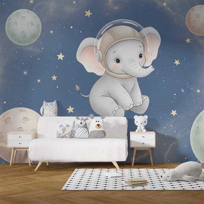 Papel pintado infantil | Elefante astronauta en el espacio