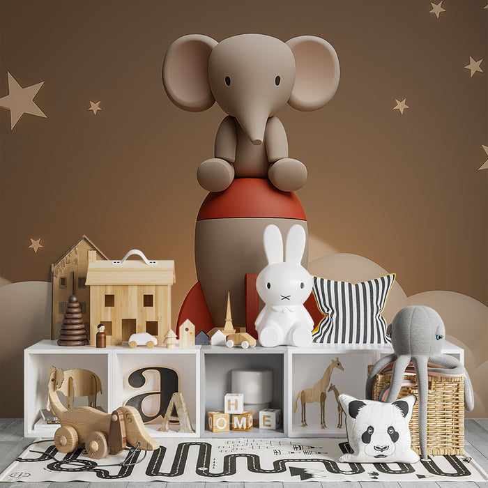 Papier de parede baba szoba | Elefánt asztronauta rakétán az csillagok között