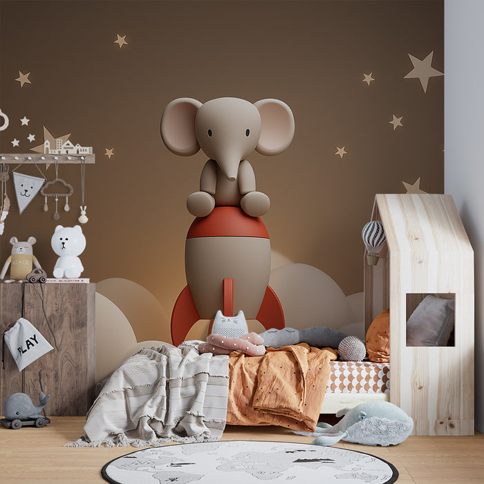 Papier de parede baba szoba | Elefánt asztronauta rakétán az csillagok között